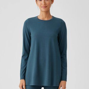 Eileen Fisher Stretch Jersey Knit Crew Neck Long Tunic Top Small